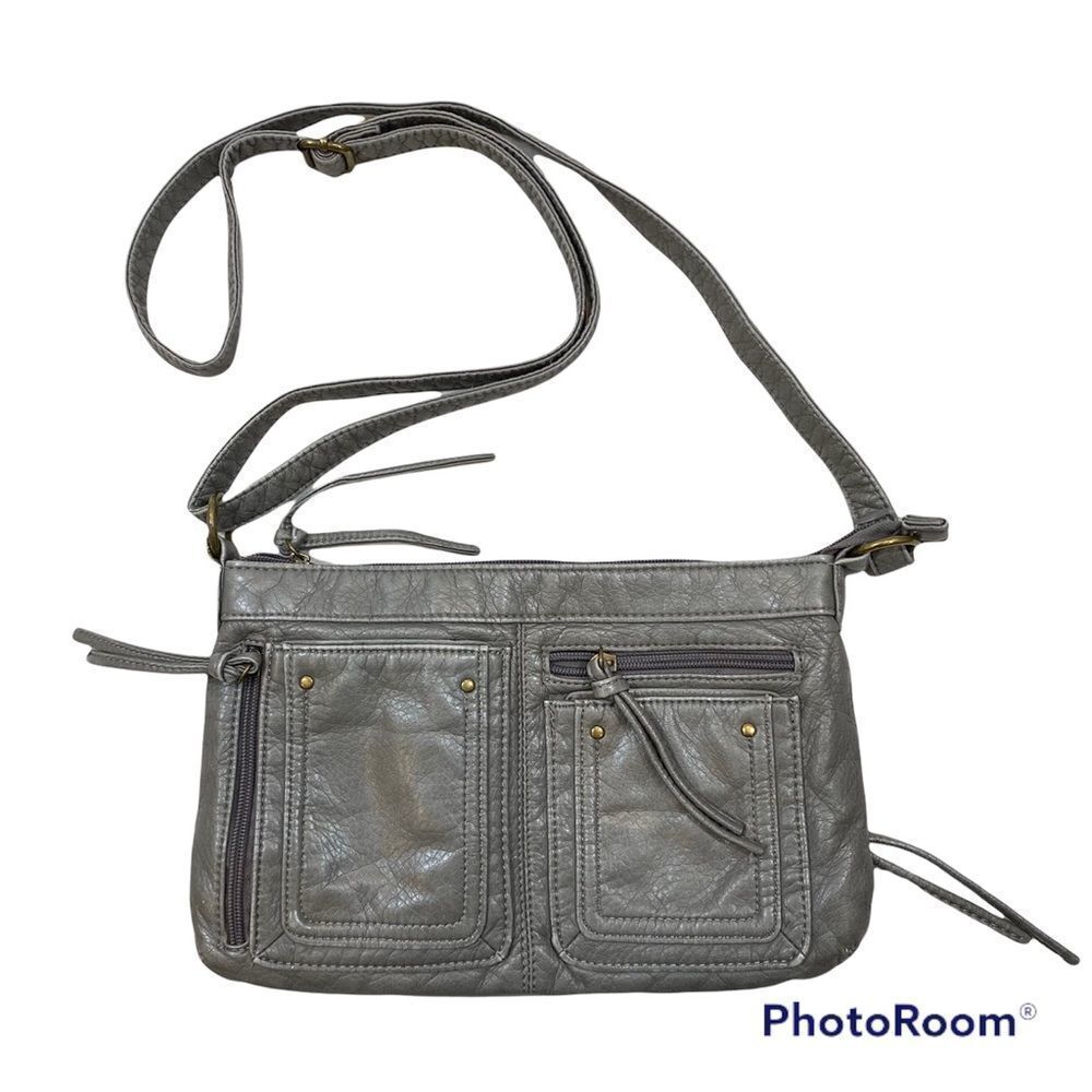 Bueno Brand Grey Faux Leather Multipocket‎ Crossbody Purse